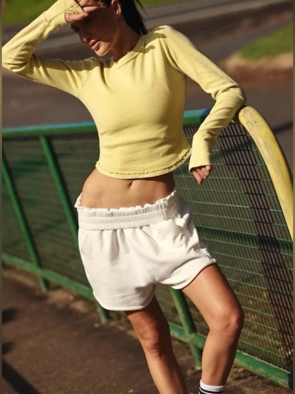 Free People Movement All Star Solid Hi-Rise Athletic Lounge Shorts~White~Size Lg - Picture 15 of 16